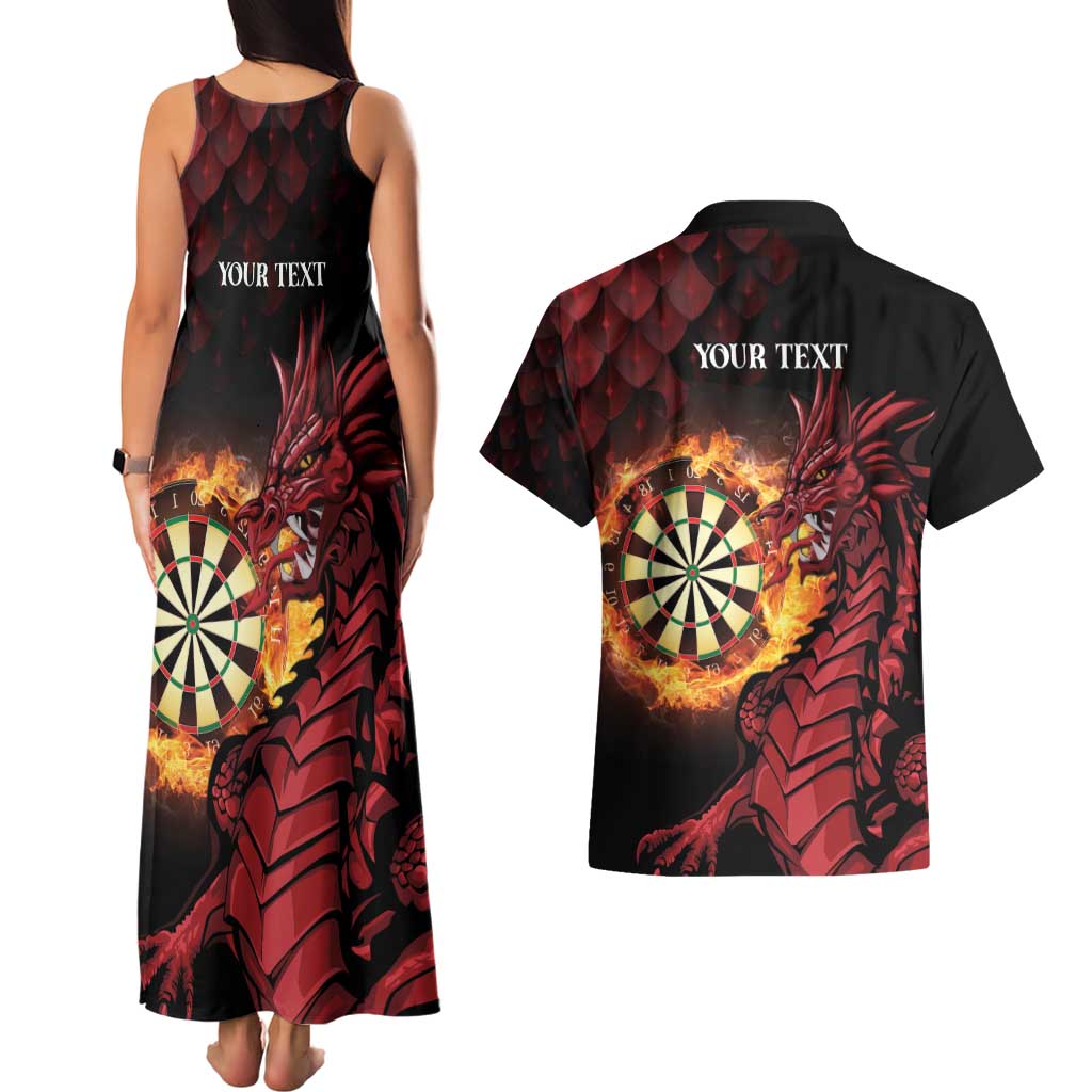 Wales Darts Personalised Couples Matching Tank Maxi Dress and Hawaiian Shirt Red Dragon Cymru Am Byth