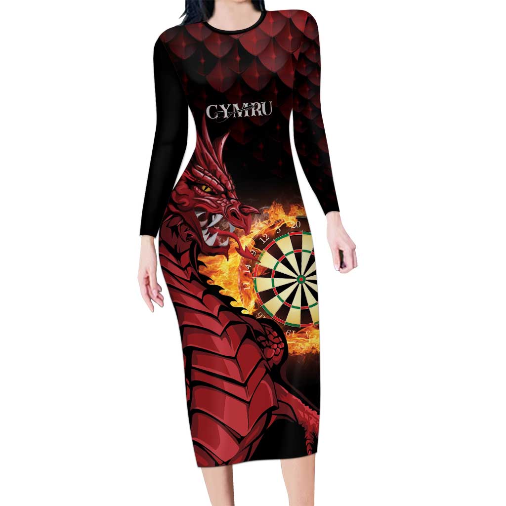 Wales Darts Personalised Family Matching Long Sleeve Bodycon Dress and Hawaiian Shirt Red Dragon Cymru Am Byth
