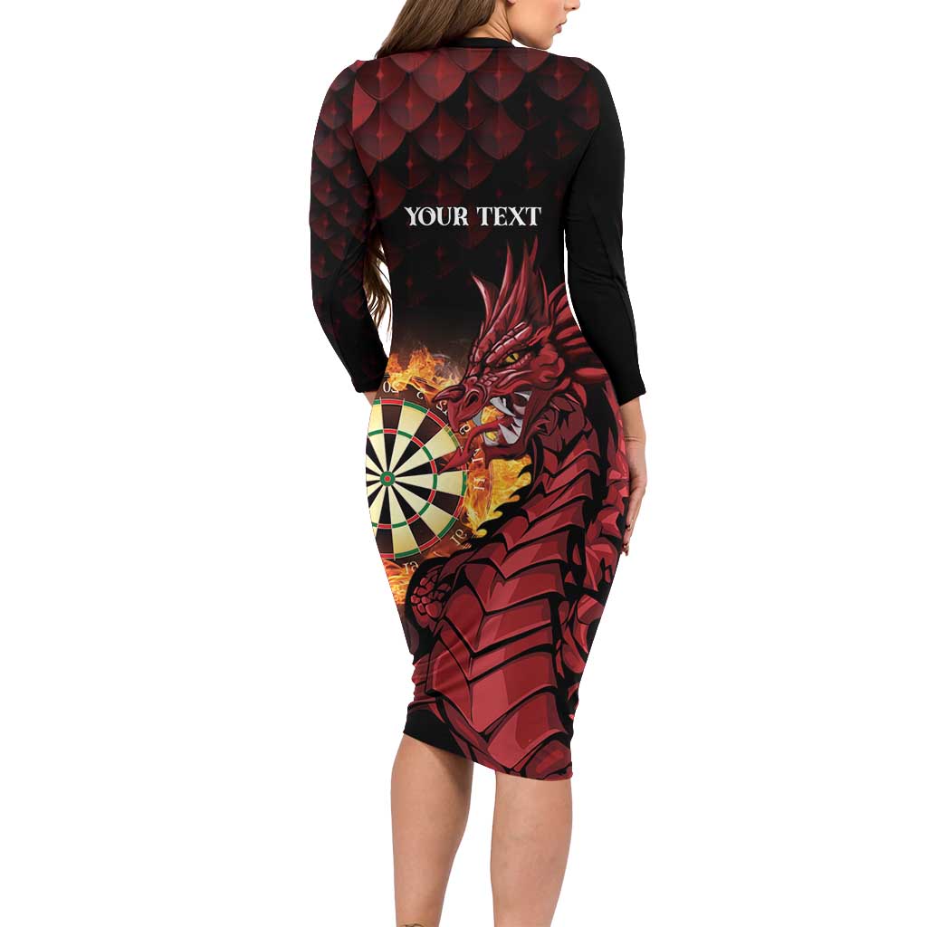 Wales Darts Personalised Family Matching Long Sleeve Bodycon Dress and Hawaiian Shirt Red Dragon Cymru Am Byth