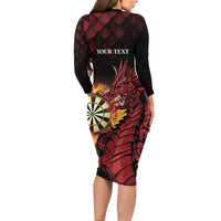 Wales Darts Personalised Family Matching Long Sleeve Bodycon Dress and Hawaiian Shirt Red Dragon Cymru Am Byth
