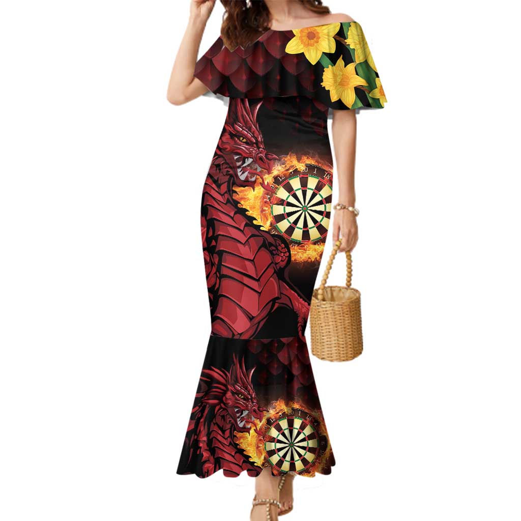 Wales Darts Personalised Family Matching Mermaid Dress and Hawaiian Shirt Red Dragon Cymru Am Byth