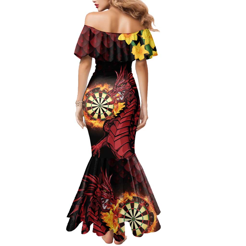 Wales Darts Personalised Family Matching Mermaid Dress and Hawaiian Shirt Red Dragon Cymru Am Byth