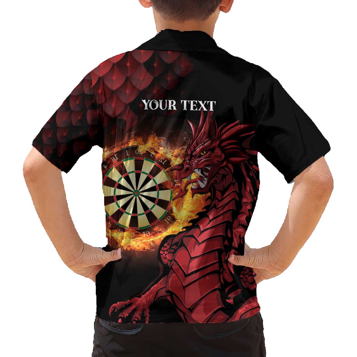 Wales Darts Personalised Family Matching Off The Shoulder Long Sleeve Dress and Hawaiian Shirt Red Dragon Cymru Am Byth
