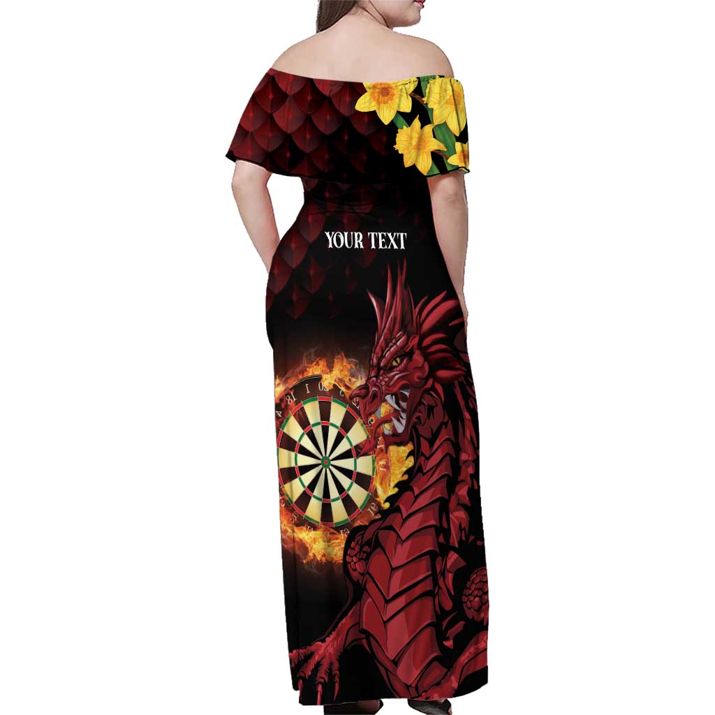 Wales Darts Personalised Family Matching Off Shoulder Maxi Dress and Hawaiian Shirt Red Dragon Cymru Am Byth