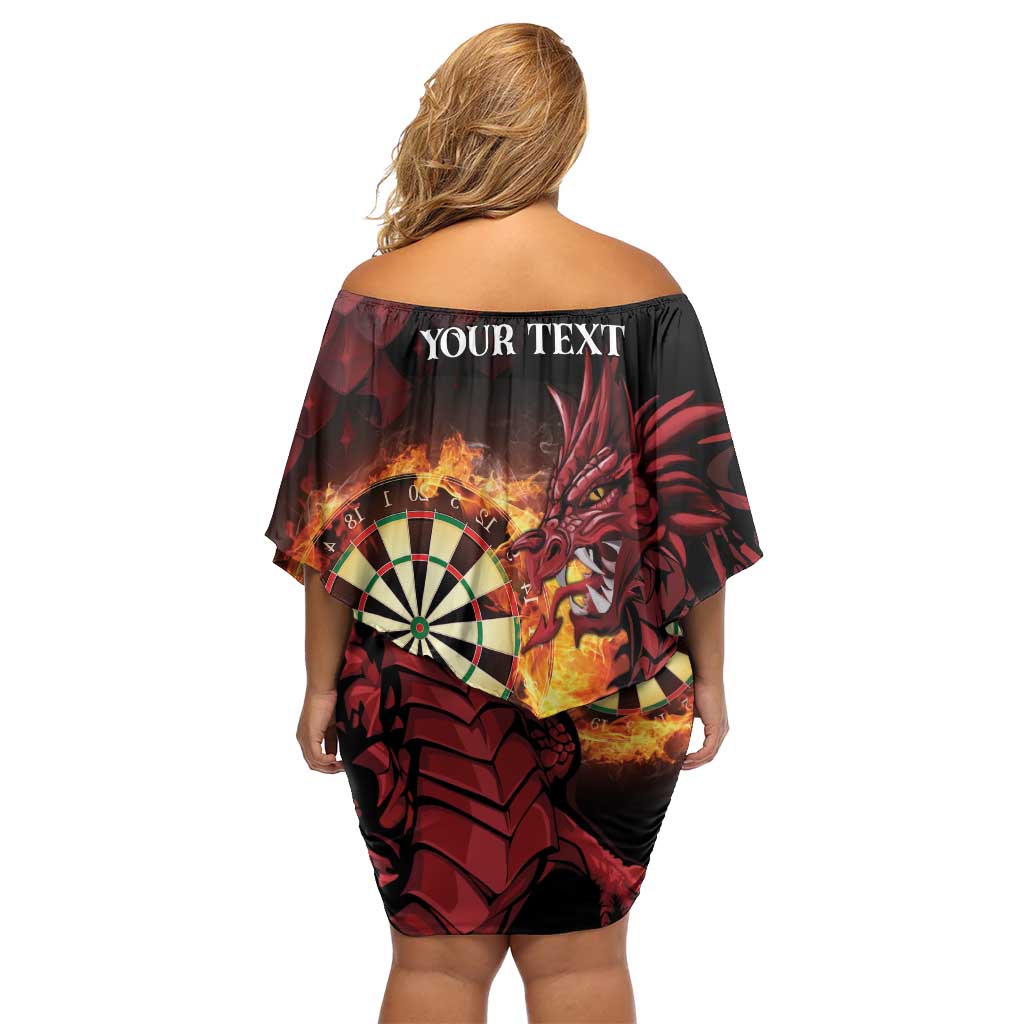 Wales Darts Personalised Family Matching Off Shoulder Short Dress and Hawaiian Shirt Red Dragon Cymru Am Byth