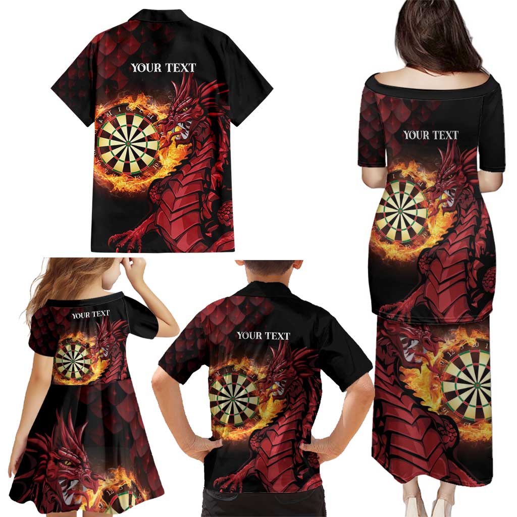 Wales Darts Personalised Family Matching Puletasi and Hawaiian Shirt Red Dragon Cymru Am Byth