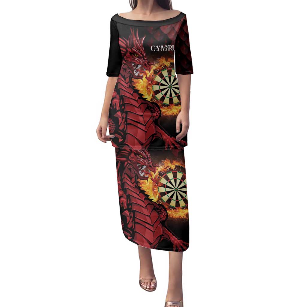 Wales Darts Personalised Family Matching Puletasi and Hawaiian Shirt Red Dragon Cymru Am Byth