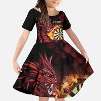 Wales Darts Personalised Family Matching Short Sleeve Bodycon Dress and Hawaiian Shirt Red Dragon Cymru Am Byth