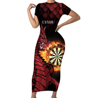 Wales Darts Personalised Family Matching Short Sleeve Bodycon Dress and Hawaiian Shirt Red Dragon Cymru Am Byth