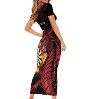 Wales Darts Personalised Family Matching Short Sleeve Bodycon Dress and Hawaiian Shirt Red Dragon Cymru Am Byth