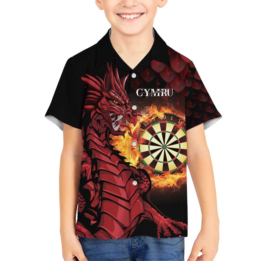 Wales Darts Personalised Family Matching Short Sleeve Bodycon Dress and Hawaiian Shirt Red Dragon Cymru Am Byth