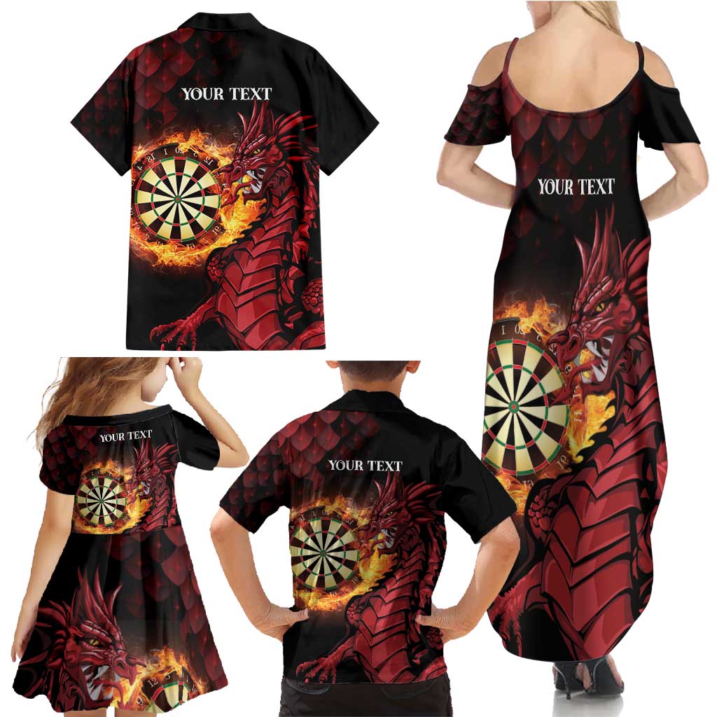 Wales Darts Personalised Family Matching Summer Maxi Dress and Hawaiian Shirt Red Dragon Cymru Am Byth