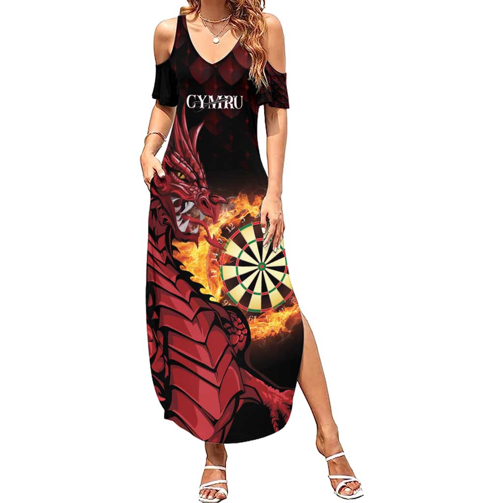 Wales Darts Personalised Family Matching Summer Maxi Dress and Hawaiian Shirt Red Dragon Cymru Am Byth