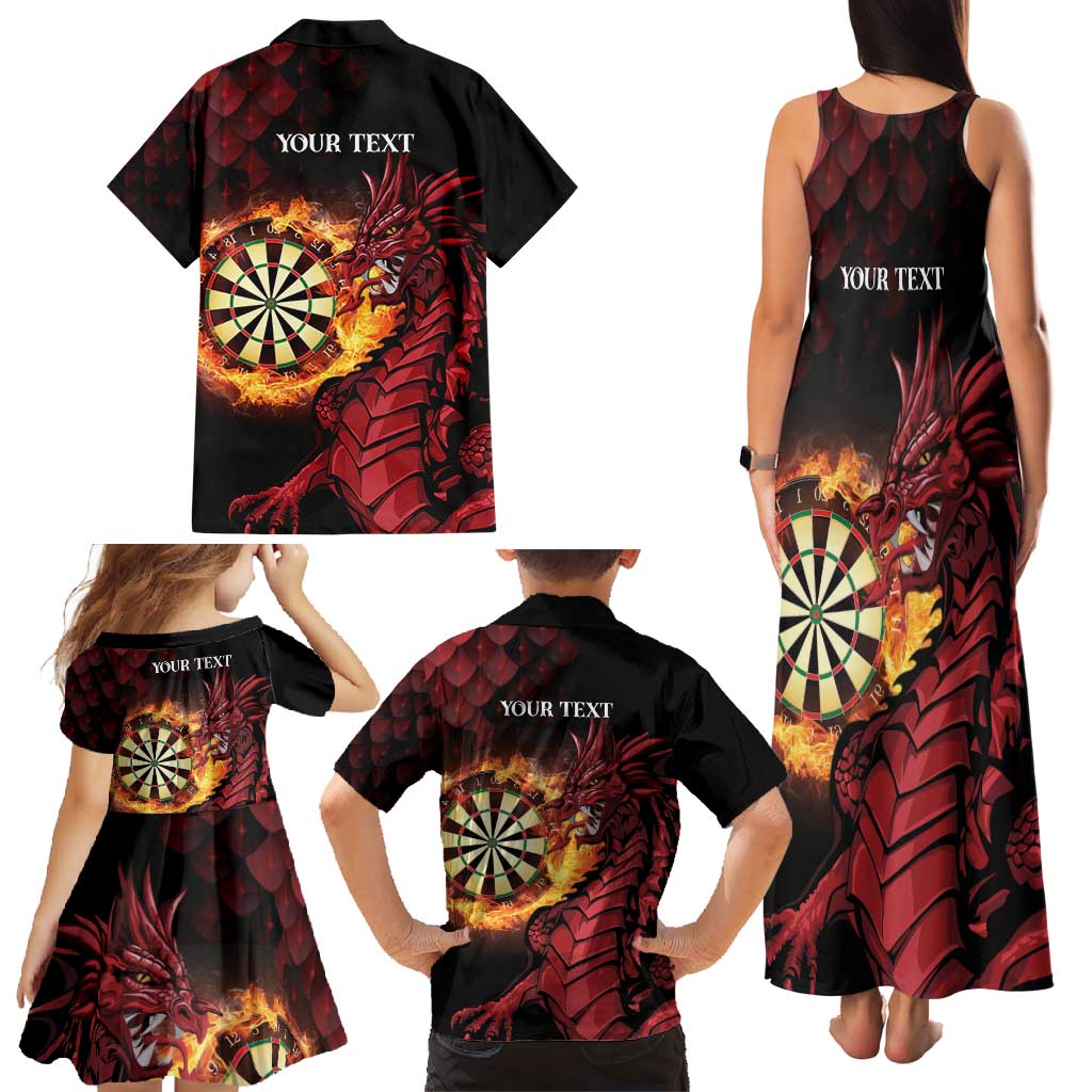 Wales Darts Personalised Family Matching Tank Maxi Dress and Hawaiian Shirt Red Dragon Cymru Am Byth