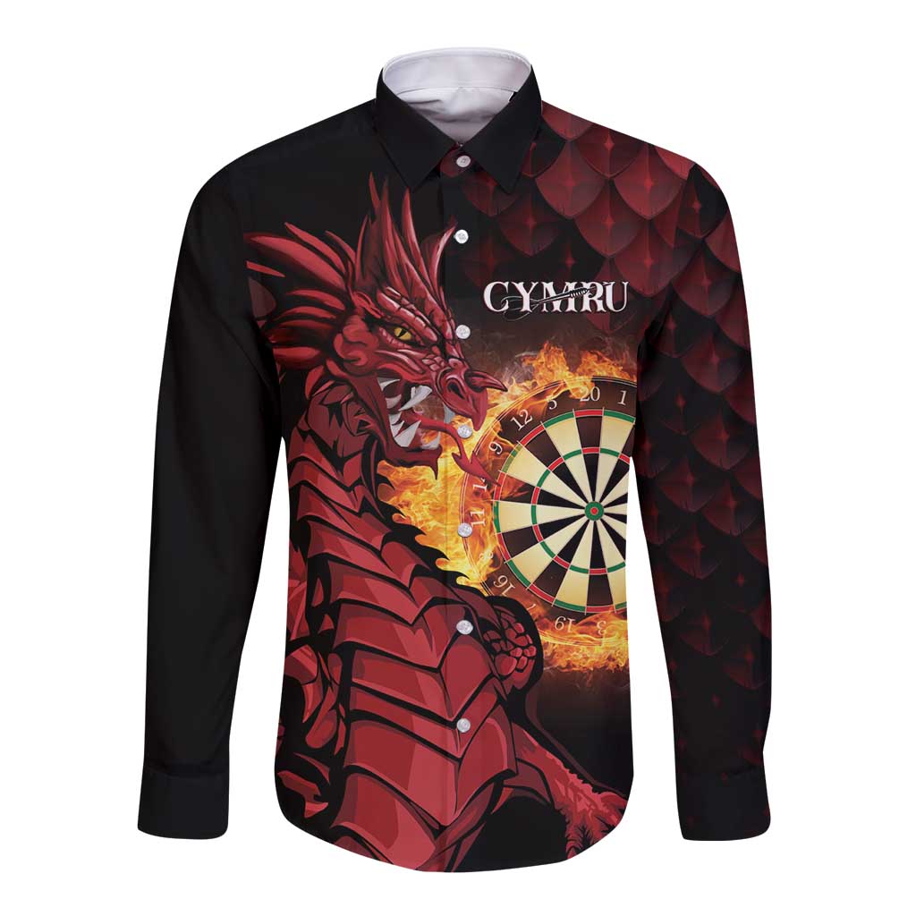 Wales Darts Personalised Long Sleeve Button Shirt Red Dragon Cymru Am Byth