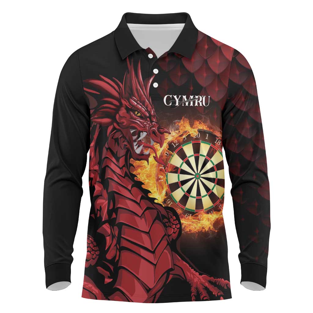 Wales Darts Personalised Long Sleeve Polo Shirt Red Dragon Cymru Am Byth