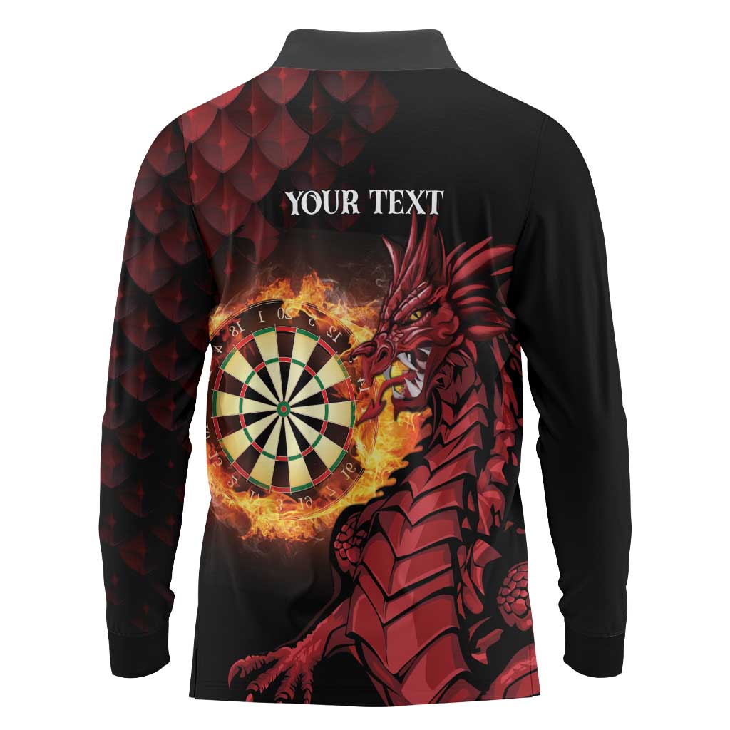 Wales Darts Personalised Long Sleeve Polo Shirt Red Dragon Cymru Am Byth