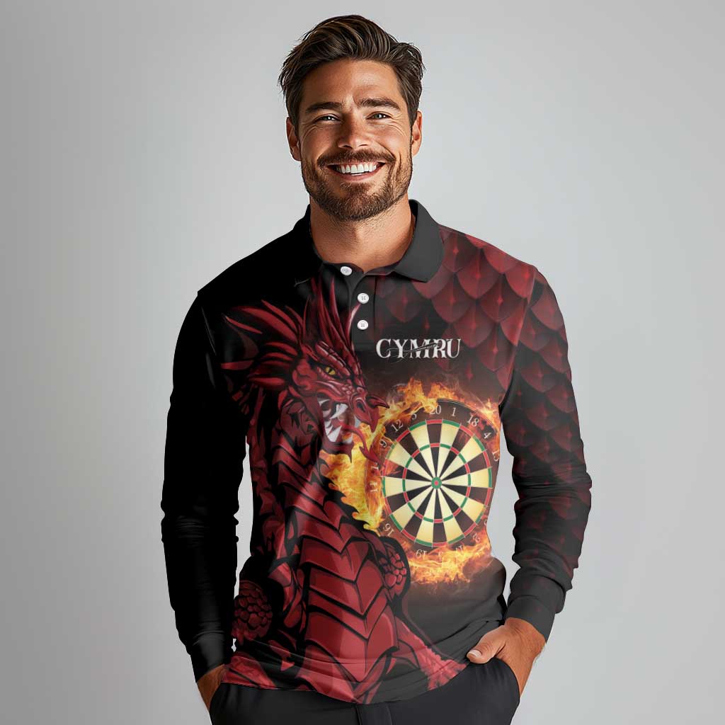 Wales Darts Personalised Long Sleeve Polo Shirt Red Dragon Cymru Am Byth