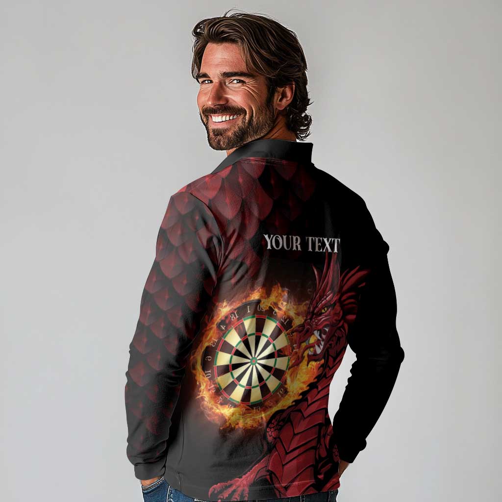 Wales Darts Personalised Long Sleeve Polo Shirt Red Dragon Cymru Am Byth