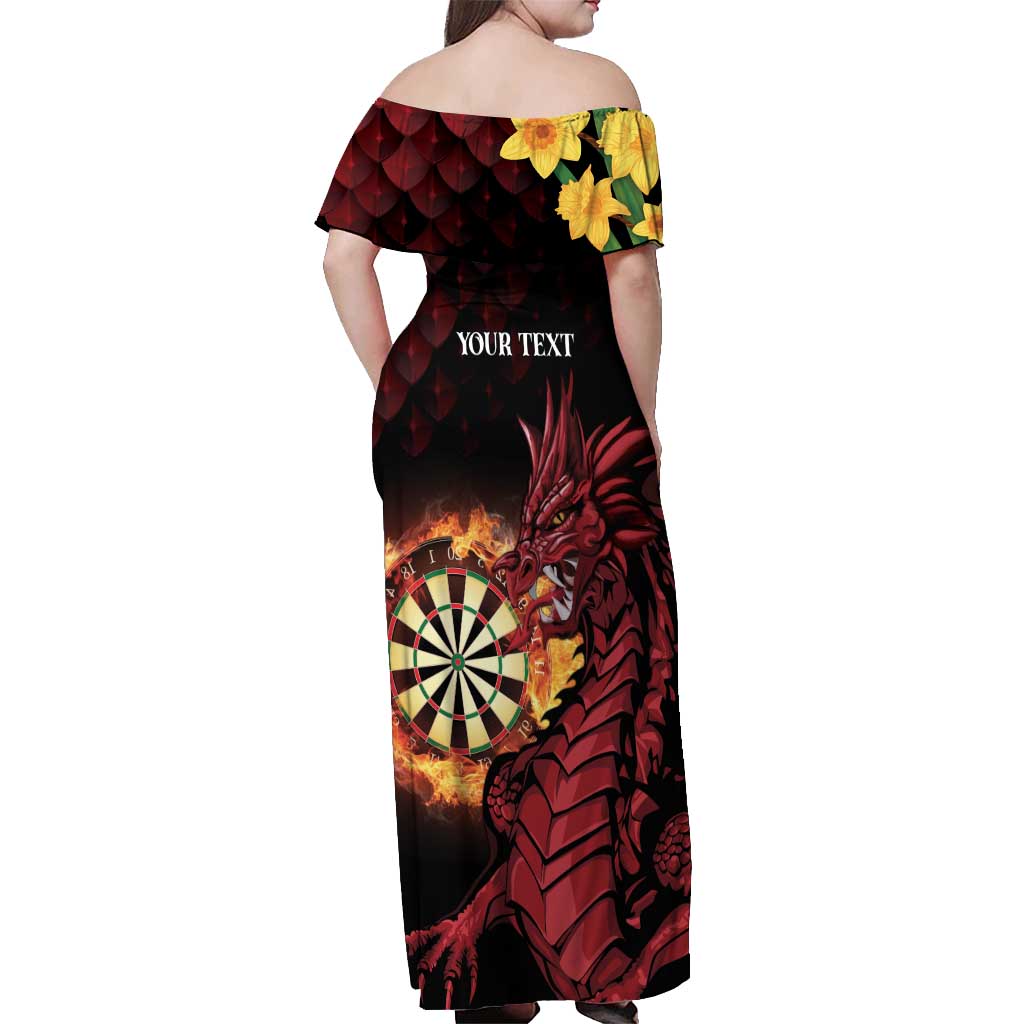 Wales Darts Personalised Off Shoulder Maxi Dress Red Dragon Cymru Am Byth