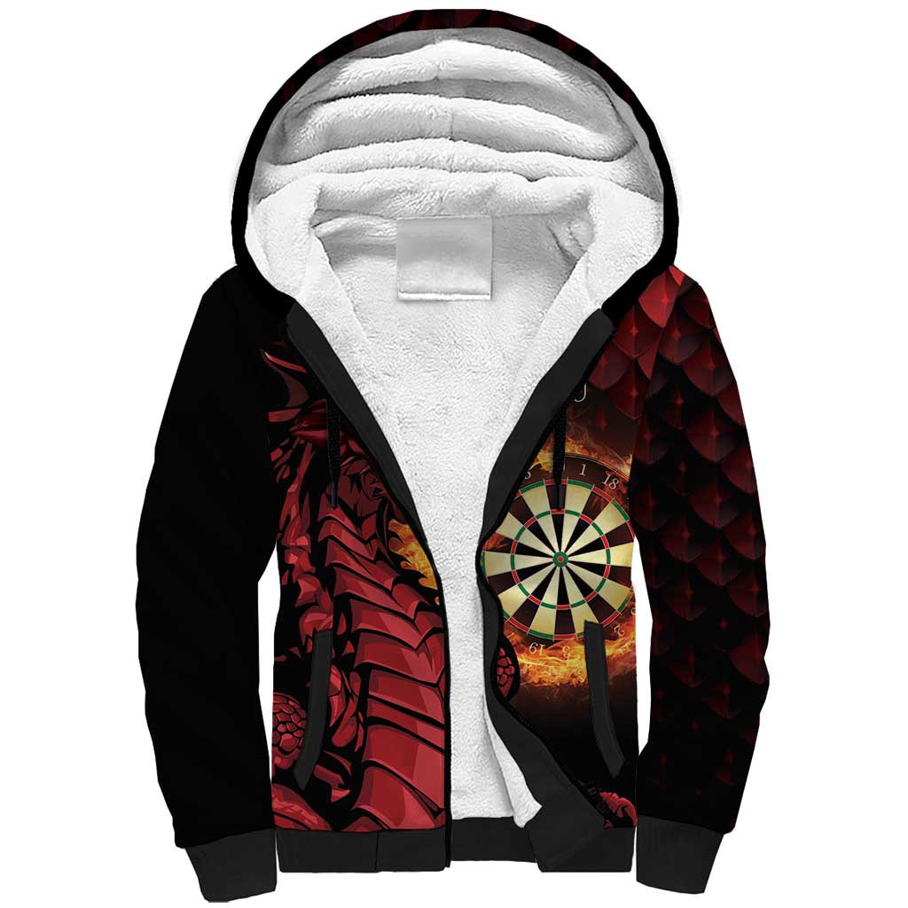 Wales Darts Personalised Sherpa Hoodie Red Dragon Cymru Am Byth - Wonder Print Shop