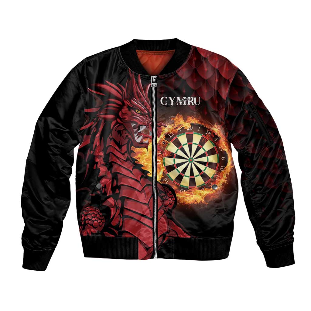 Wales Darts Personalised Sleeve Zip Bomber Jacket Red Dragon Cymru Am Byth - Wonder Print Shop
