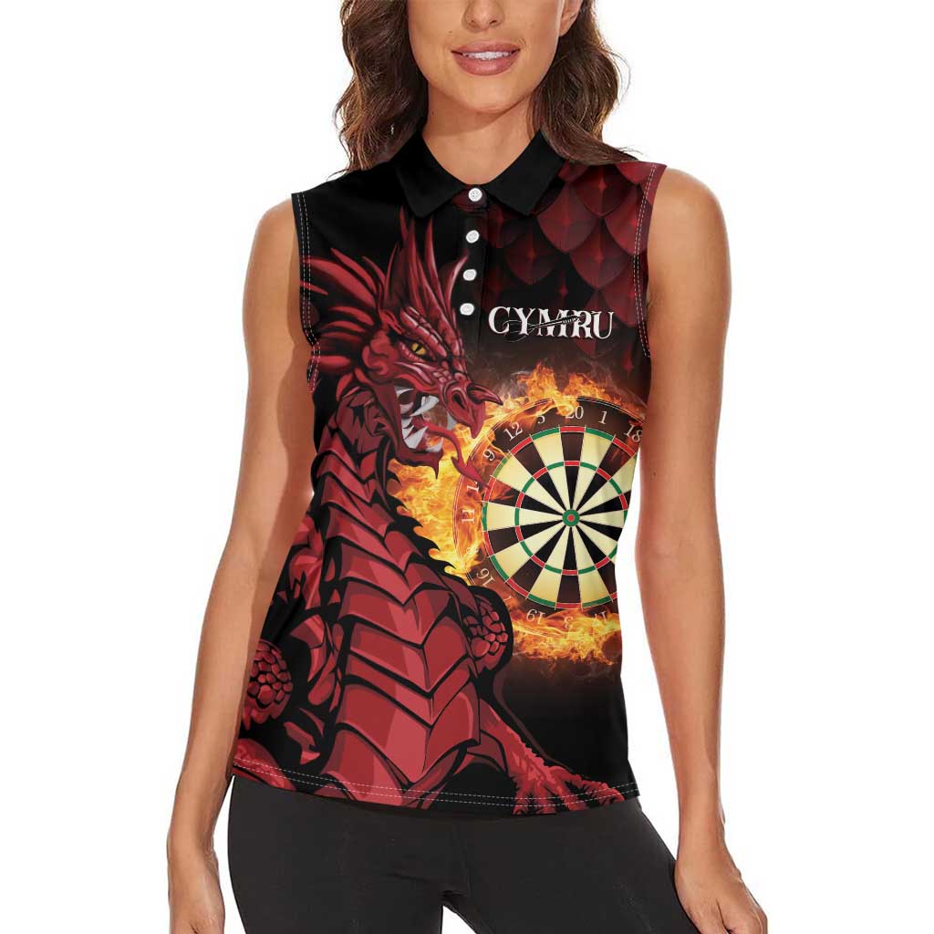 Wales Darts Personalised Women Sleeveless Polo Shirt Red Dragon Cymru Am Byth - Wonder Print Shop