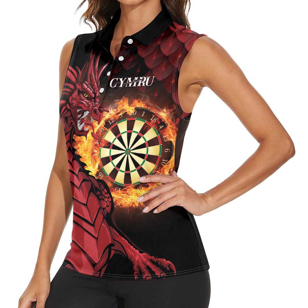 Wales Darts Personalised Women Sleeveless Polo Shirt Red Dragon Cymru Am Byth - Wonder Print Shop