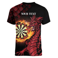 Wales Darts Personalised Women V-Neck T-Shirt Red Dragon Cymru Am Byth - Wonder Print Shop