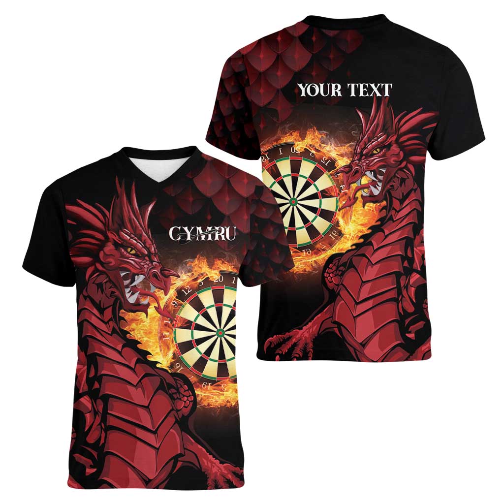 Wales Darts Personalised Women V-Neck T-Shirt Red Dragon Cymru Am Byth - Wonder Print Shop
