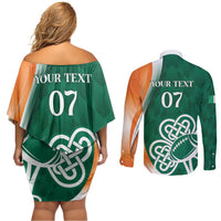 Éire Rugby Celtic Shamrock Couples Matching Off Shoulder Short Dress and Long Sleeve Button Shirt Ireland's Call