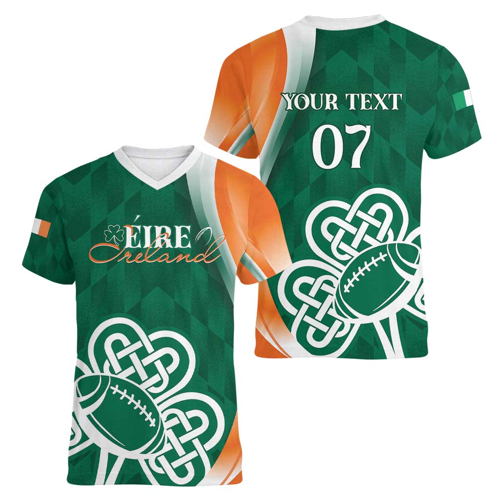 Éire Rugby Celtic Shamrock Women V-Neck T-Shirt Ireland's Call - Wonder Print Shop