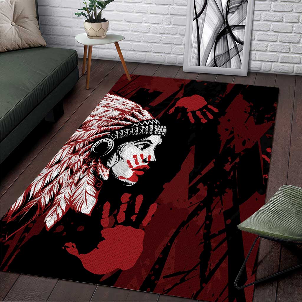 Native American MMIW Area Rug Red Handprint Grunge Style