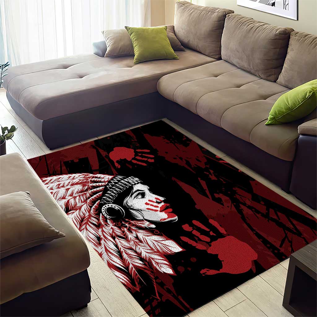 Native American MMIW Area Rug Red Handprint Grunge Style