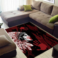 Native American MMIW Area Rug Red Handprint Grunge Style