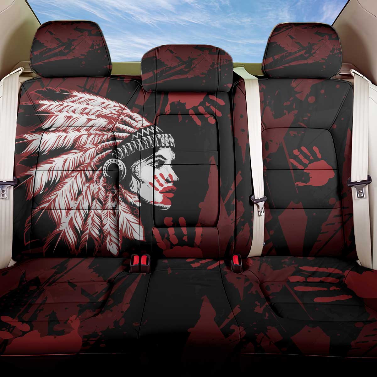 Native American MMIW Back Car Seat Cover Red Handprint Grunge Style