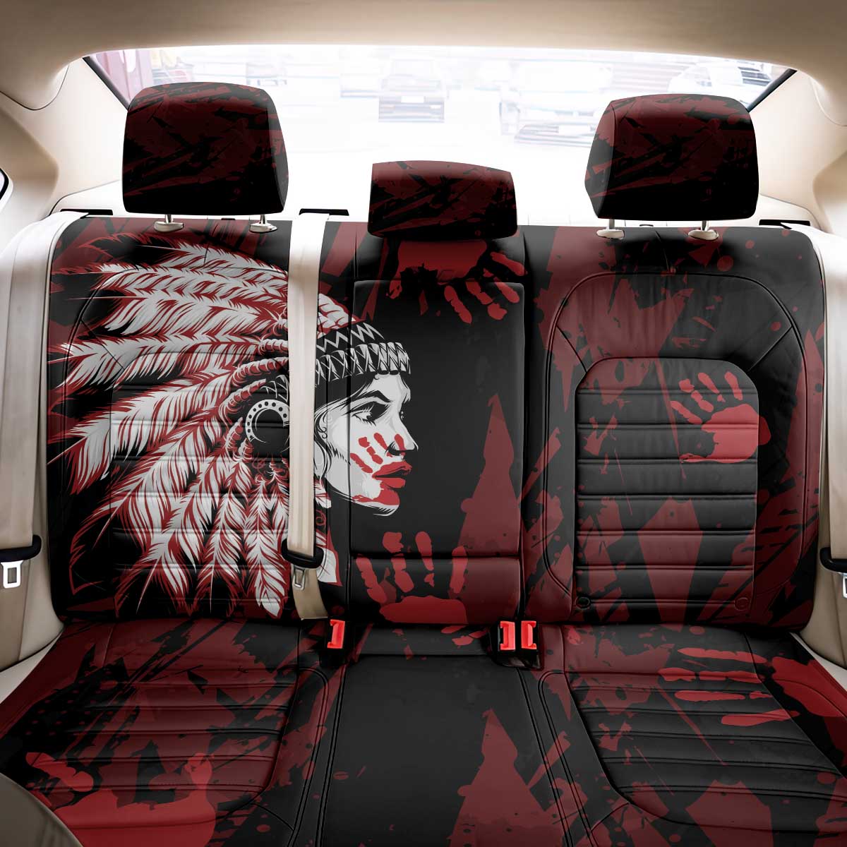 Native American MMIW Back Car Seat Cover Red Handprint Grunge Style