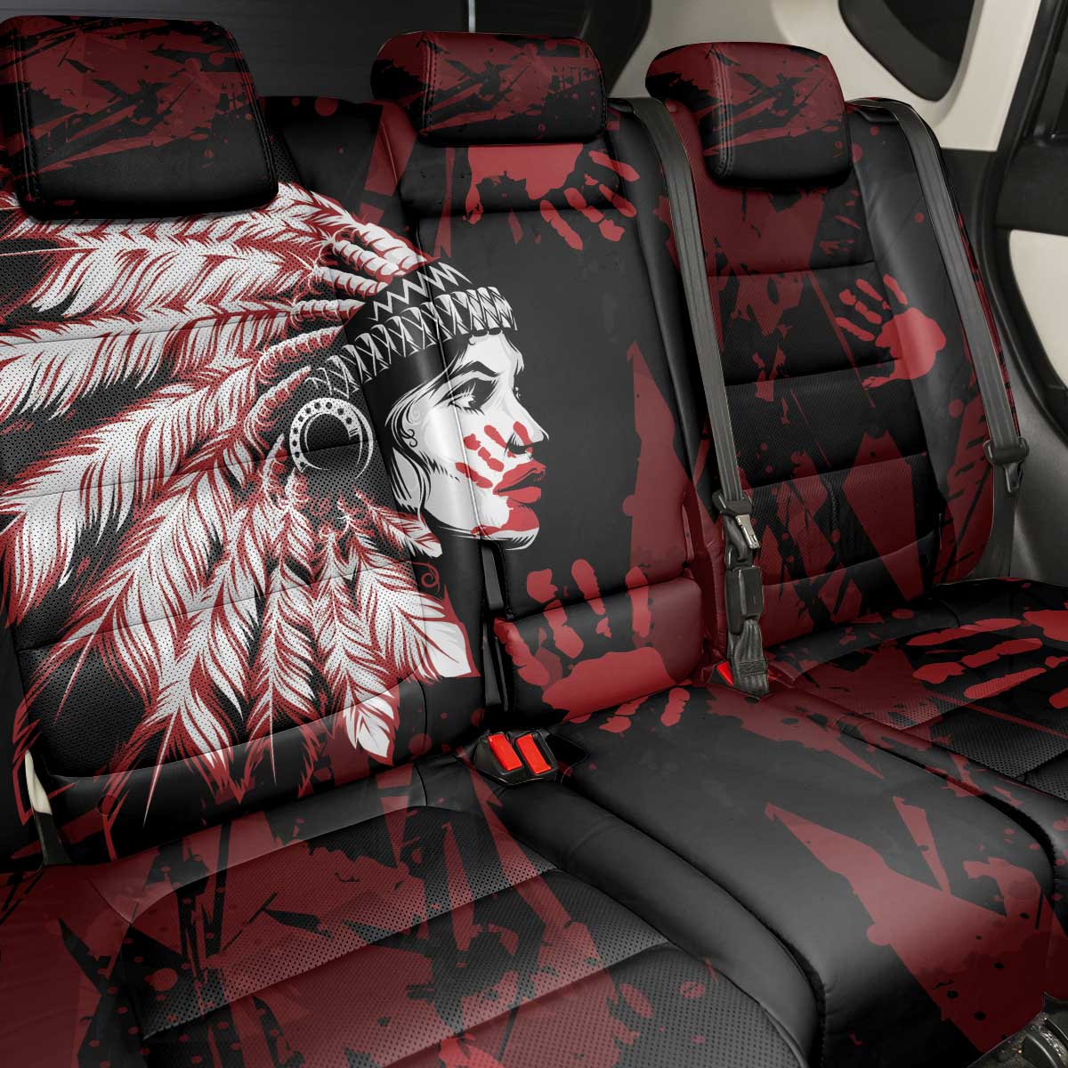 Native American MMIW Back Car Seat Cover Red Handprint Grunge Style