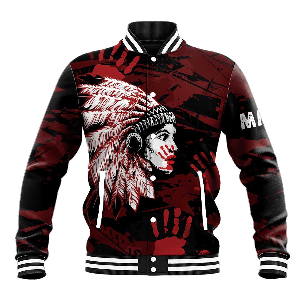 Native American MMIW Baseball Jacket Red Handprint Grunge Style