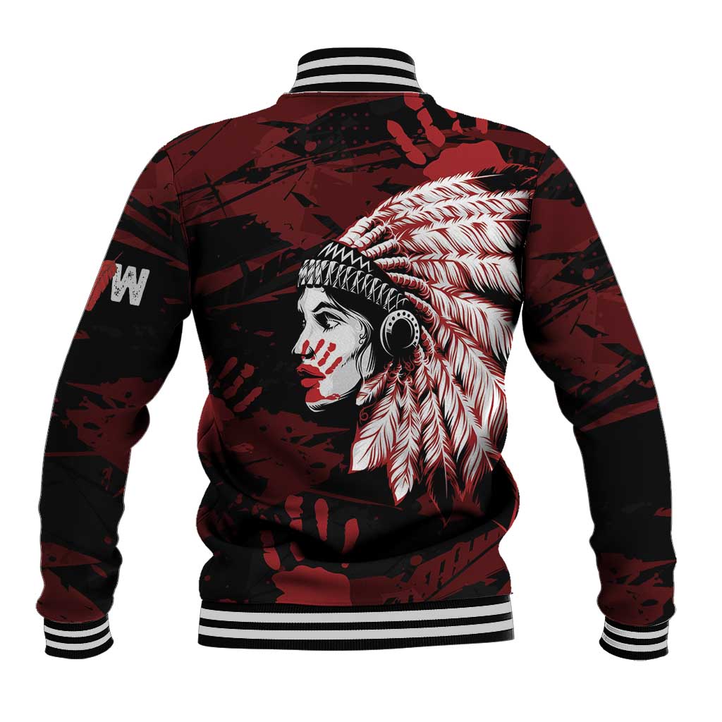 Native American MMIW Baseball Jacket Red Handprint Grunge Style