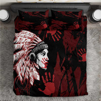 Native American MMIW Bedding Set Red Handprint Grunge Style