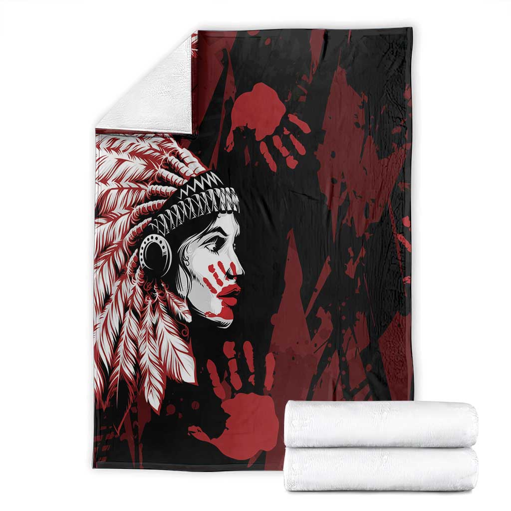 Native American MMIW Blanket Red Handprint Grunge Style
