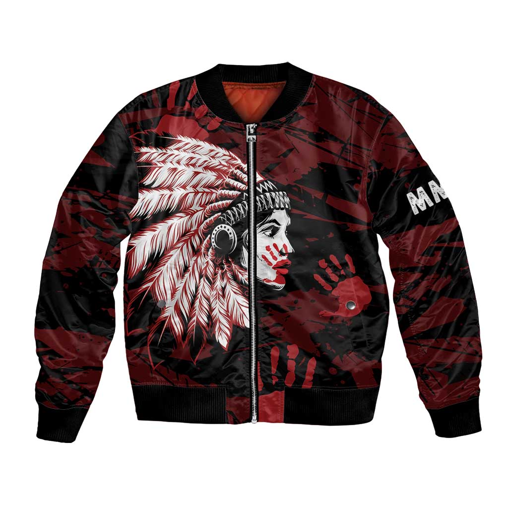 Native American MMIW Bomber Jacket Red Handprint Grunge Style