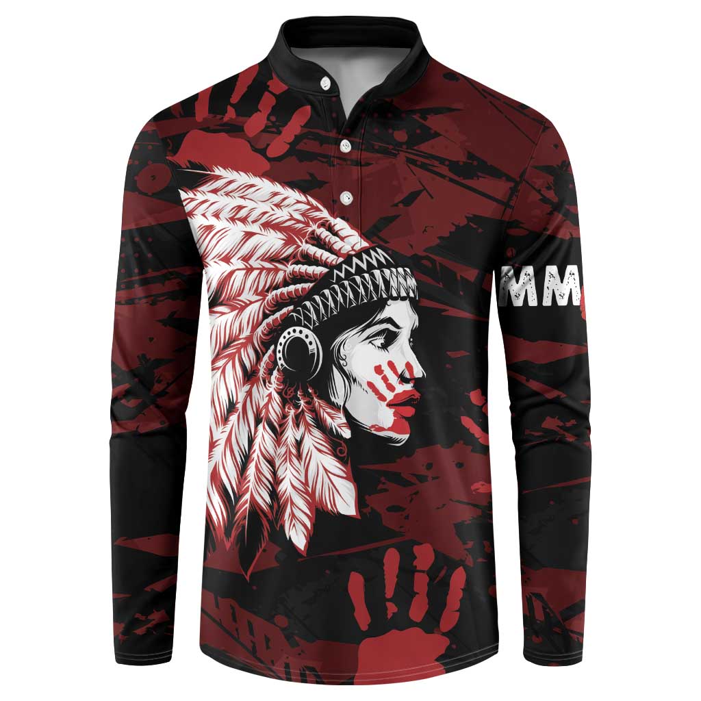 Native American MMIW Button Sweatshirt Red Handprint Grunge Style