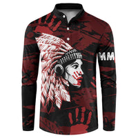 Native American MMIW Button Sweatshirt Red Handprint Grunge Style