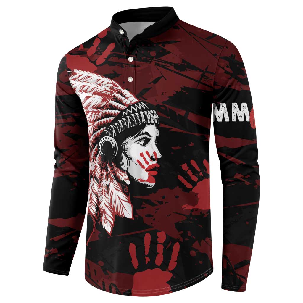 Native American MMIW Button Sweatshirt Red Handprint Grunge Style