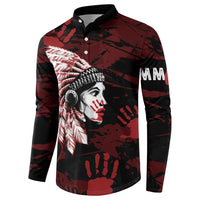 Native American MMIW Button Sweatshirt Red Handprint Grunge Style