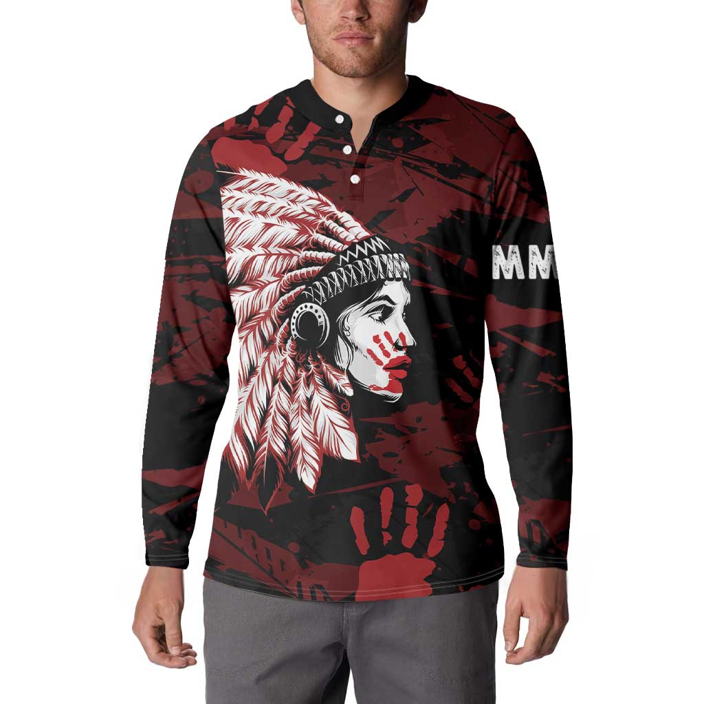 Native American MMIW Button Sweatshirt Red Handprint Grunge Style