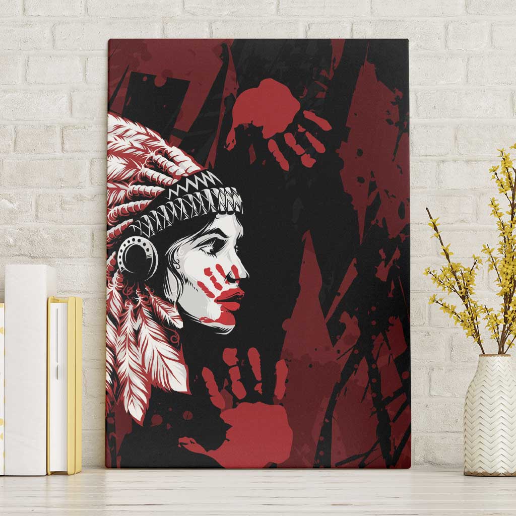 Native American MMIW Canvas Wall Art Red Handprint Grunge Style