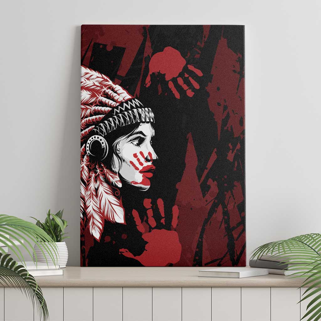 Native American MMIW Canvas Wall Art Red Handprint Grunge Style